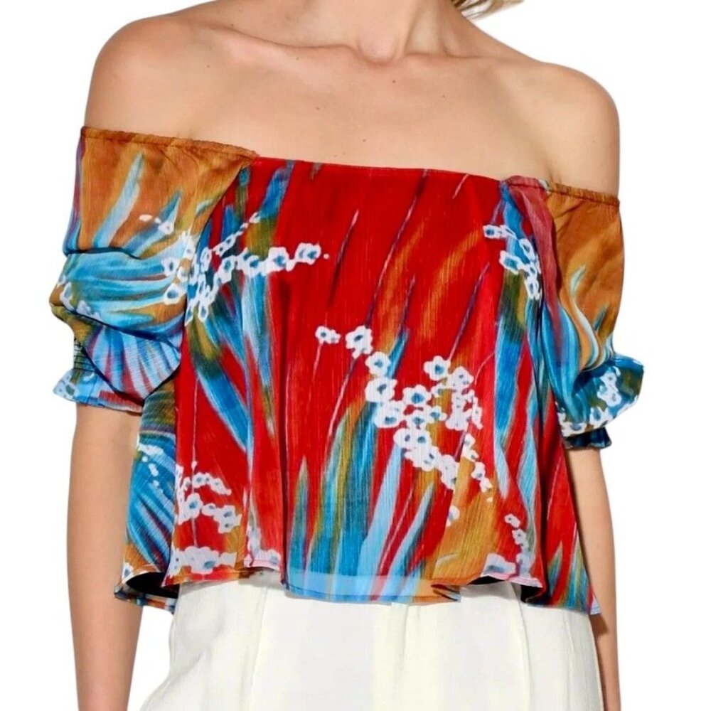 Walter Baker Short Sleeve Drea Top Rio Palm Multicolor Size S Self Tie Back